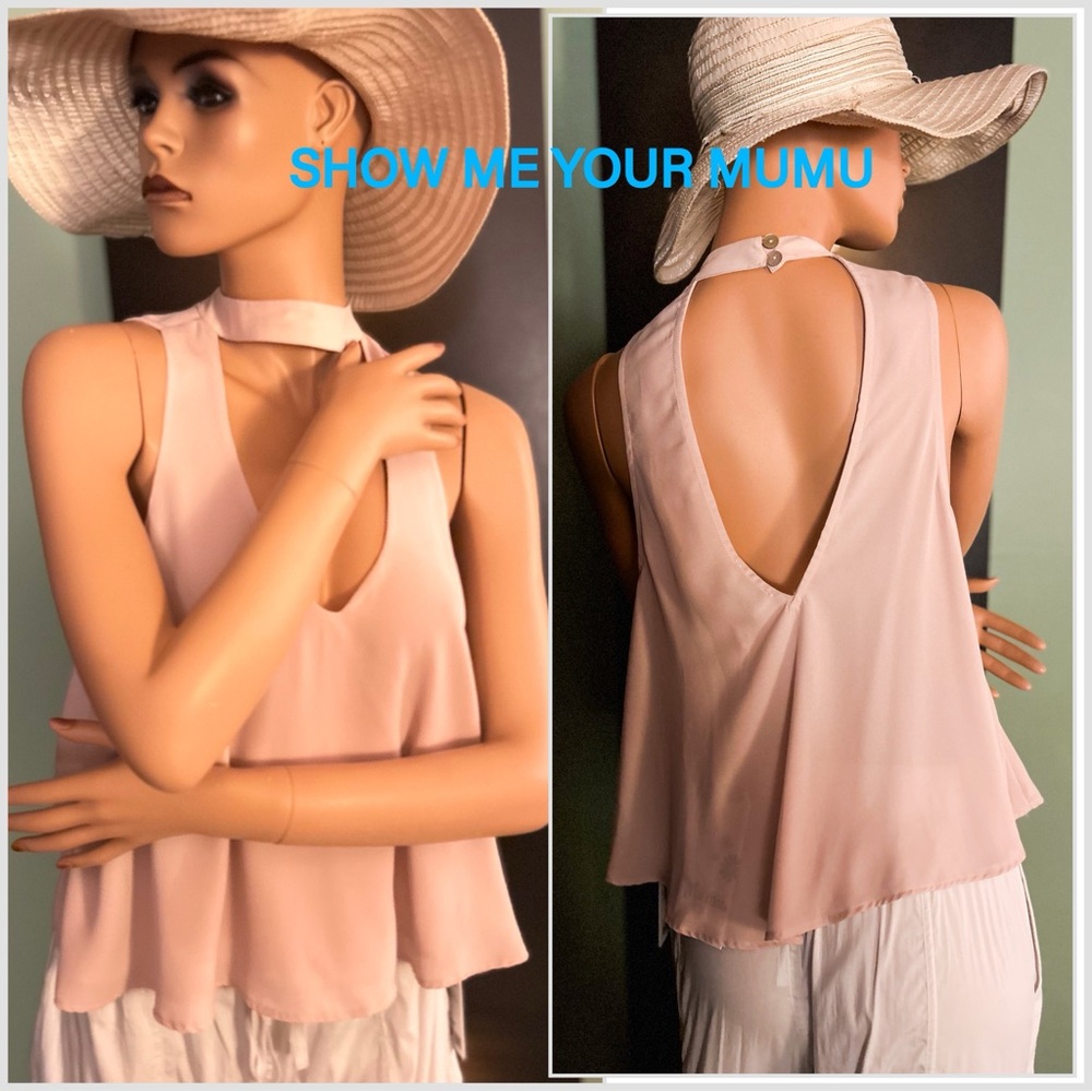 SHOW ME YOUR MUMU CASEY COLLAR TOP BLUSH SMALL $110